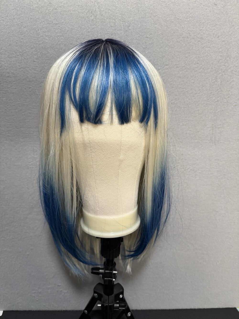 Electric Blue Platinum Blonde Synthetic Long Wig With Bangs Cosplay Anime Laude